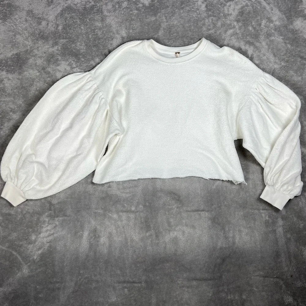 Free People Sweater Womens Small Sleeves Like These Terry Puff Sleeve Neutral - Picture 5 of 10